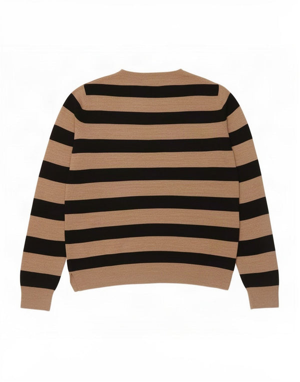 Marks & Spencer Womens Crew Neck Jumper Sweater UK 14 Large Brown Striped