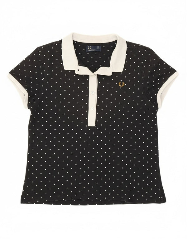 Fred Perry Damen Poloshirt UK 14 Große schwarz gepunktete Baumwolle