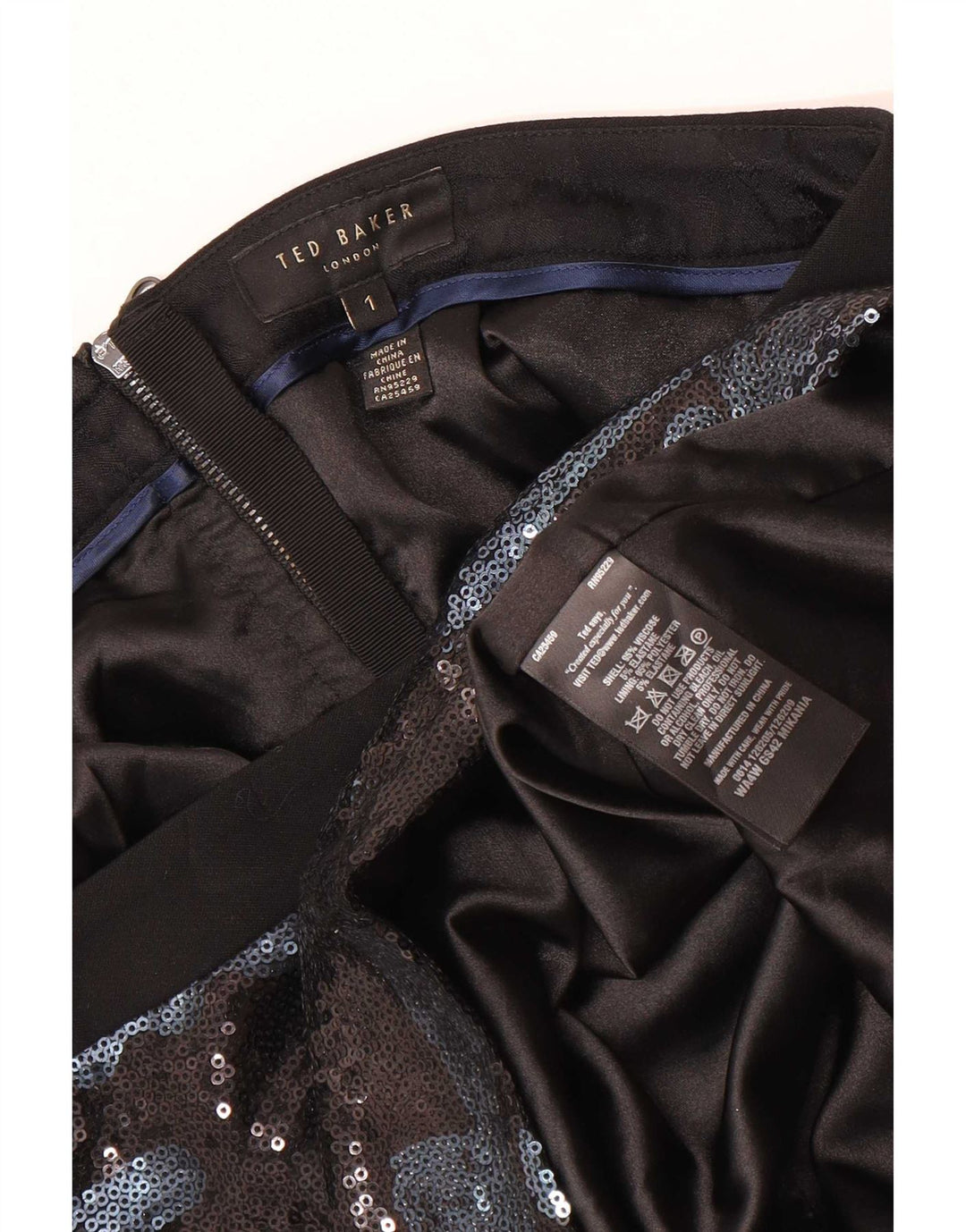 Ted Baker Damen-Minirock, Größe 1, XS, W28, schwarze Tarn-Viskose