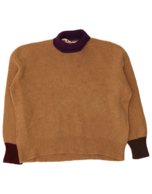 Marni Womens Crop Rollkragenpullover Pullover IT 40 Small Brown Colourblock