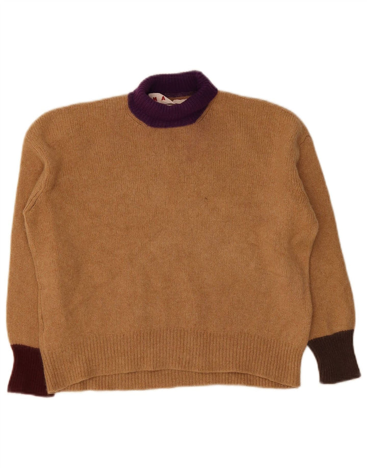 Marni Womens Crop Rollkragenpullover Pullover IT 40 Small Brown Colourblock