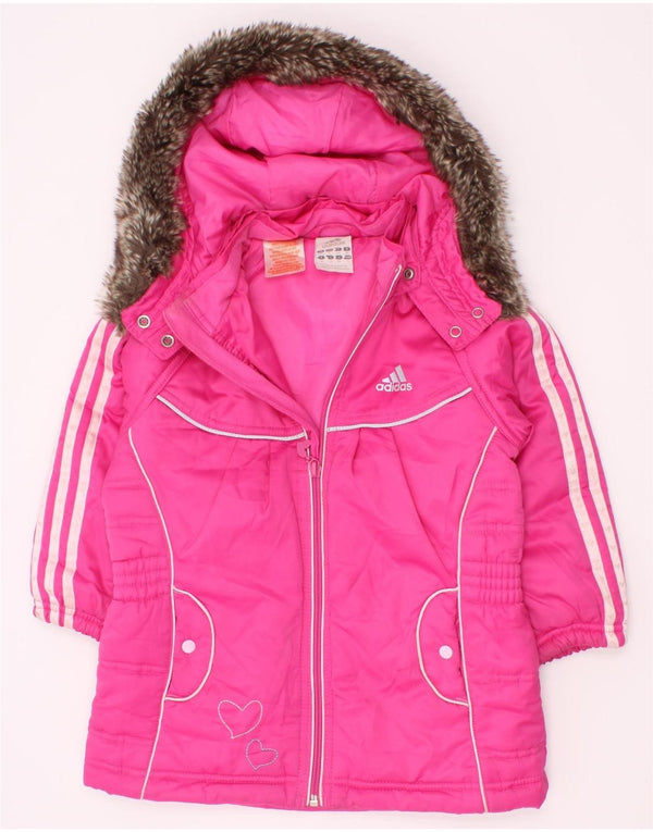 Adidas Mädchen-Kapuzenmantel, gepolstert, 2–3 Jahre, rosa Polyester-Herz