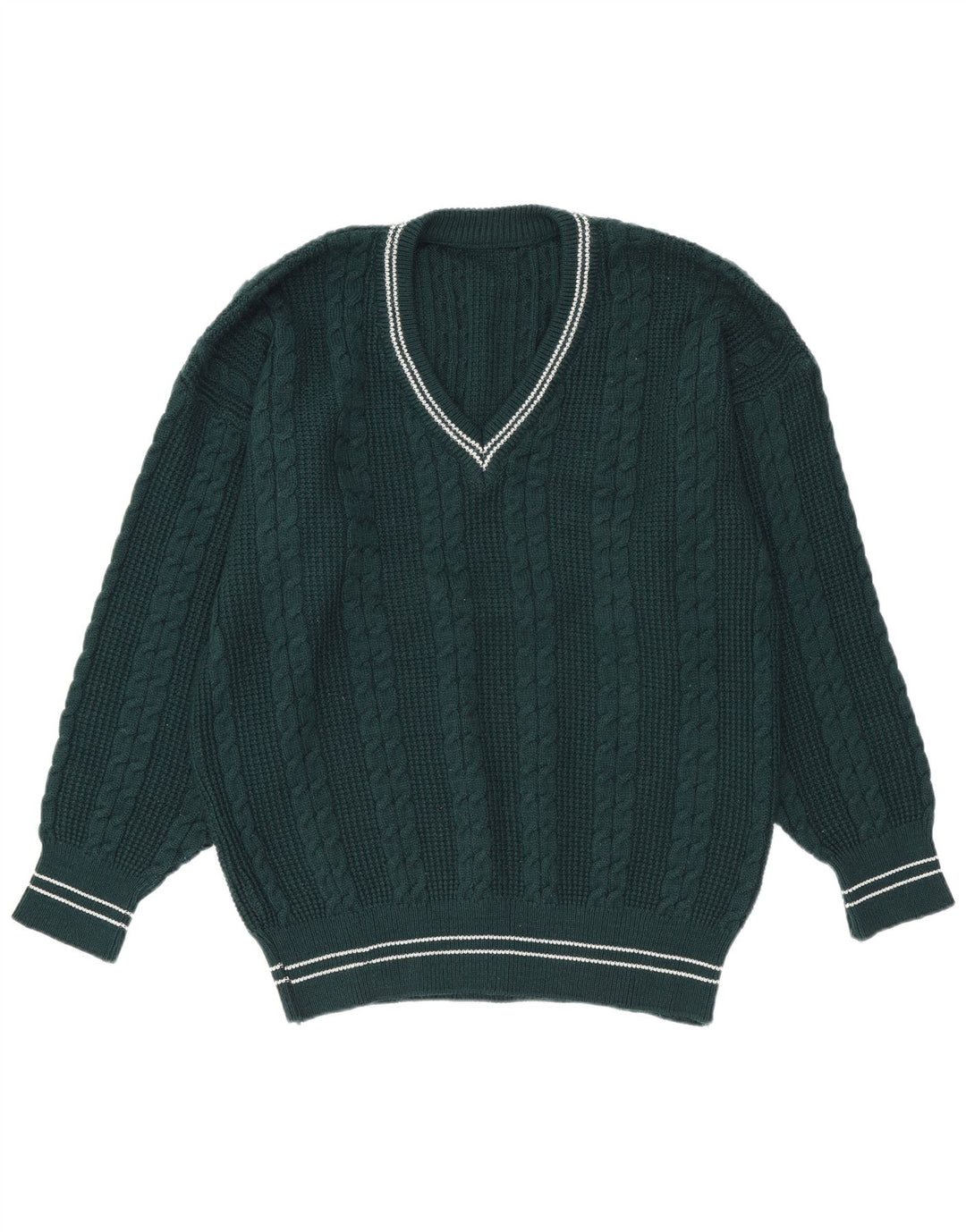 Vintage Herren Pullover mit V-Ausschnitt, groß, grün gestreift