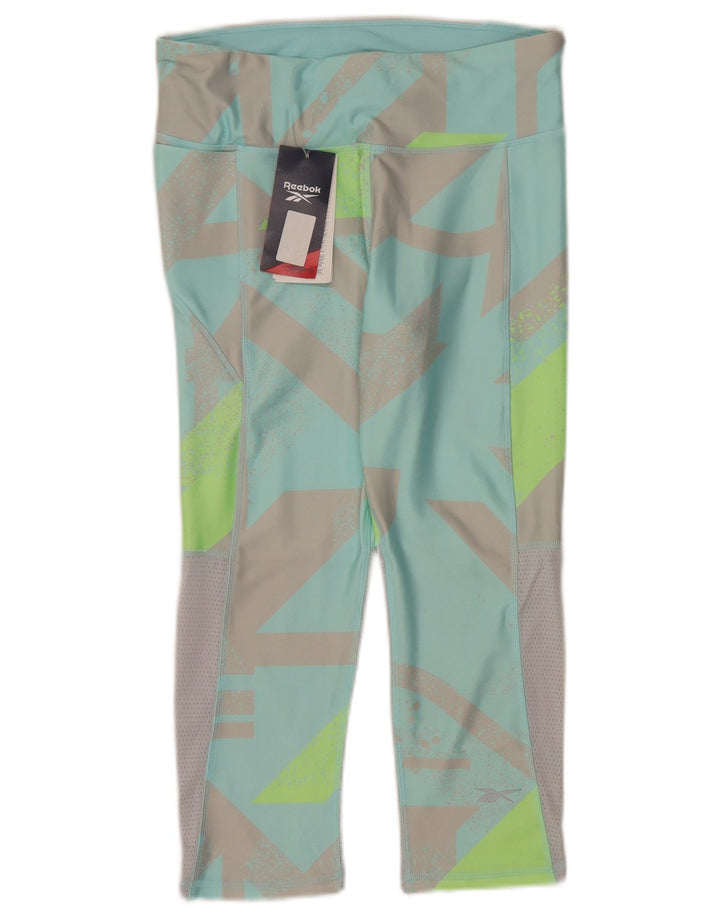 Reebok Damen Capri-Leggings UK 12/14 Mitteltürkises geometrisches Polyester
