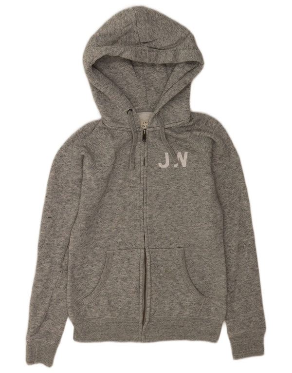 Jack Wills Damen-Kapuzenpullover mit grafischem Reißverschluss, UK 6, XS, grau geflecktes Polyester
