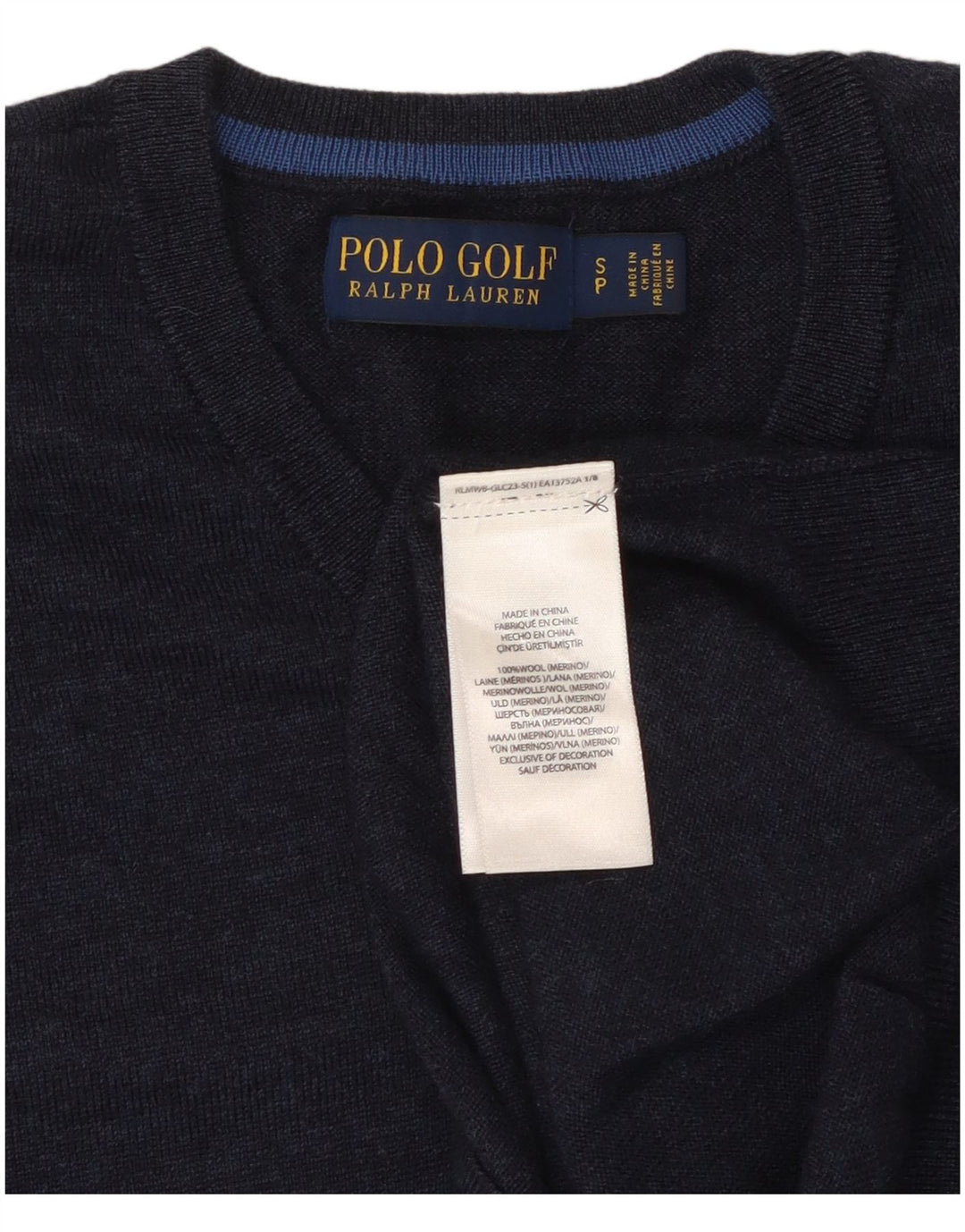 POLO RALPH LAUREN Herren-Pullover mit V-Ausschnitt, Größe S, marineblaue Merinowolle