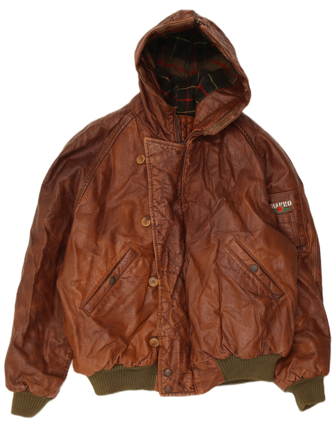 Charro Herren-Lederjacke mit Kapuze, UK 40, großes braunes Colourblock-Leder
