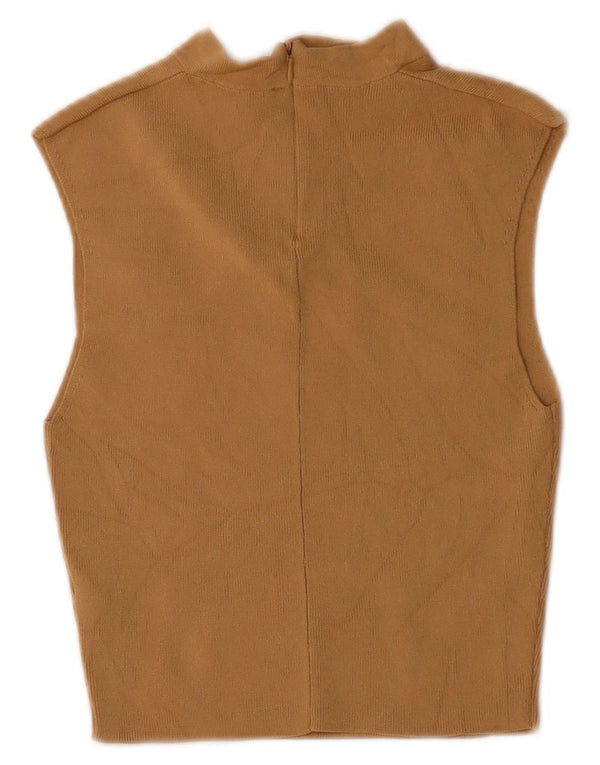 Zara Damen Crop Ärmelloses Blusenoberteil UK 8 Small Beige Nylon