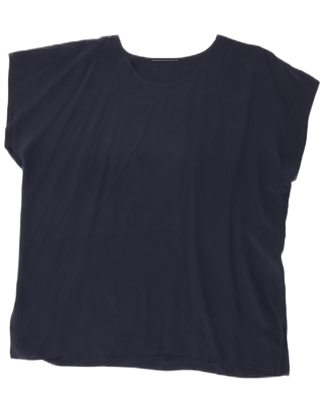 Vintage Damen Ärmelloses Blusentop UK 20 2XL Marineblaue Seide