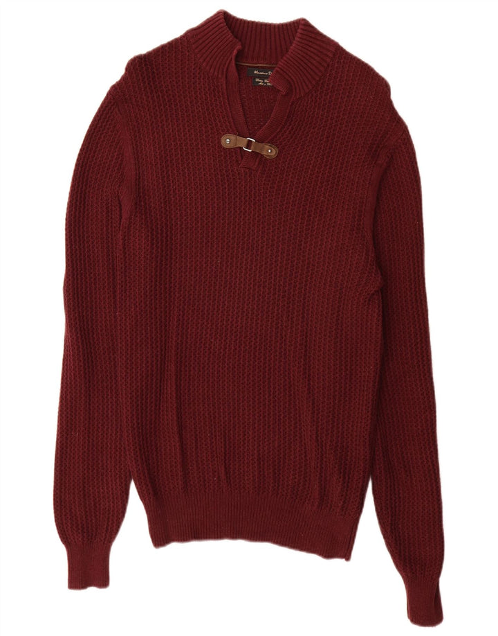 Massimo Dutti Herren-Pullover mit Rollkragen, Größe S, burgunderfarbene Baumwolle