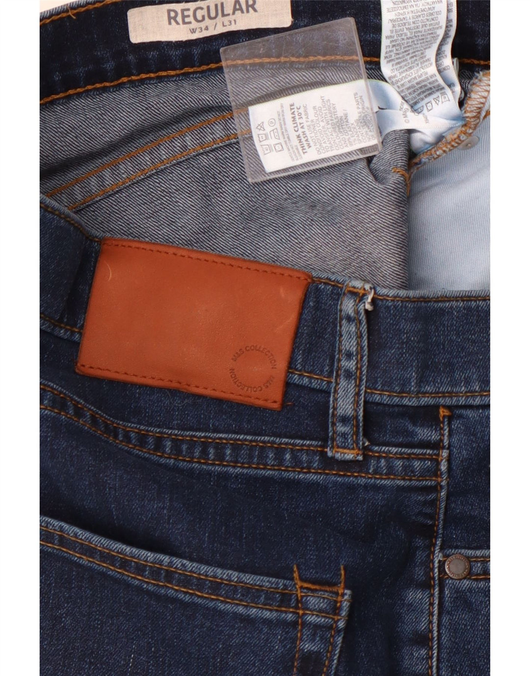 MARKS & SPENCER Herren Regular Straight Jeans W34 L31 Marineblaue Baumwolle