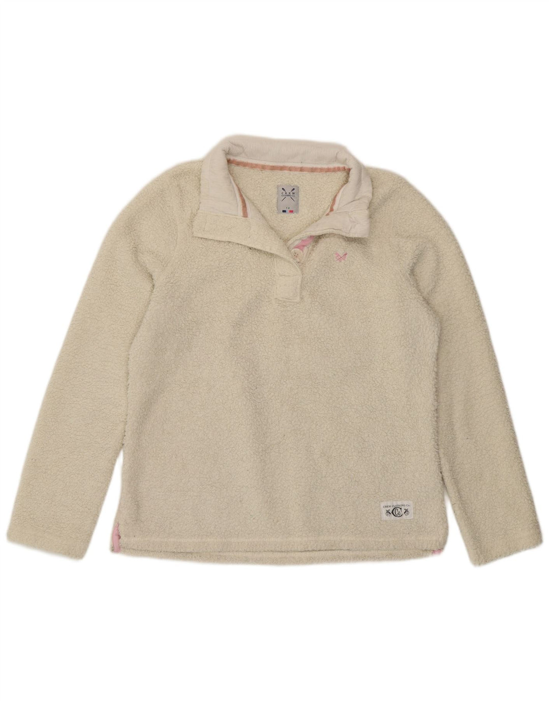 Crew Clothing Damen-Fleecepullover mit Knopfkragen, UK 14, Größe L, Weiß, Polyester