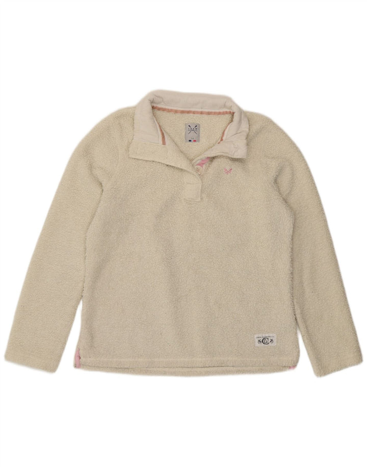 Crew Clothing Damen-Fleecepullover mit Knopfkragen, UK 14, Größe L, Weiß, Polyester