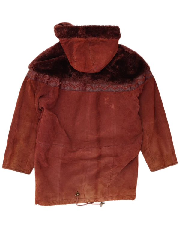 Yuppie Damen Übergroßer Wildledermantel mit Kapuze, UK 10, kleines braunes Leder
