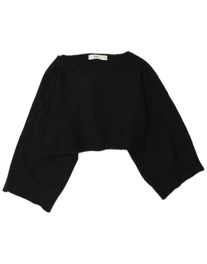 Zara Damen Crop Oversized Top Langarm UK 14 Medium Schwarz