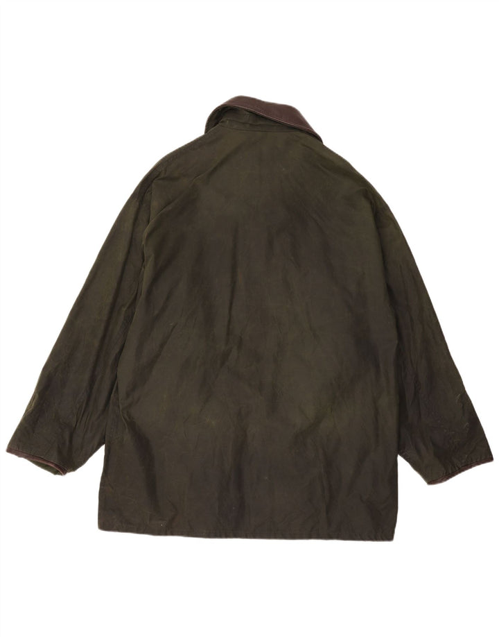 Vintage Herrenjacke aus gewachster Baumwolle, UK 38, mittelgrüne Colourblock-Baumwolle