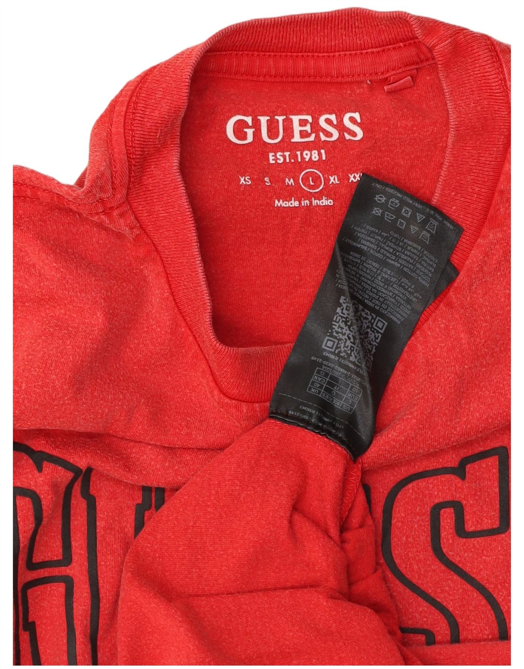 Guess Herren-T-Shirt mit Grafik, Größe L, aus roter Baumwolle