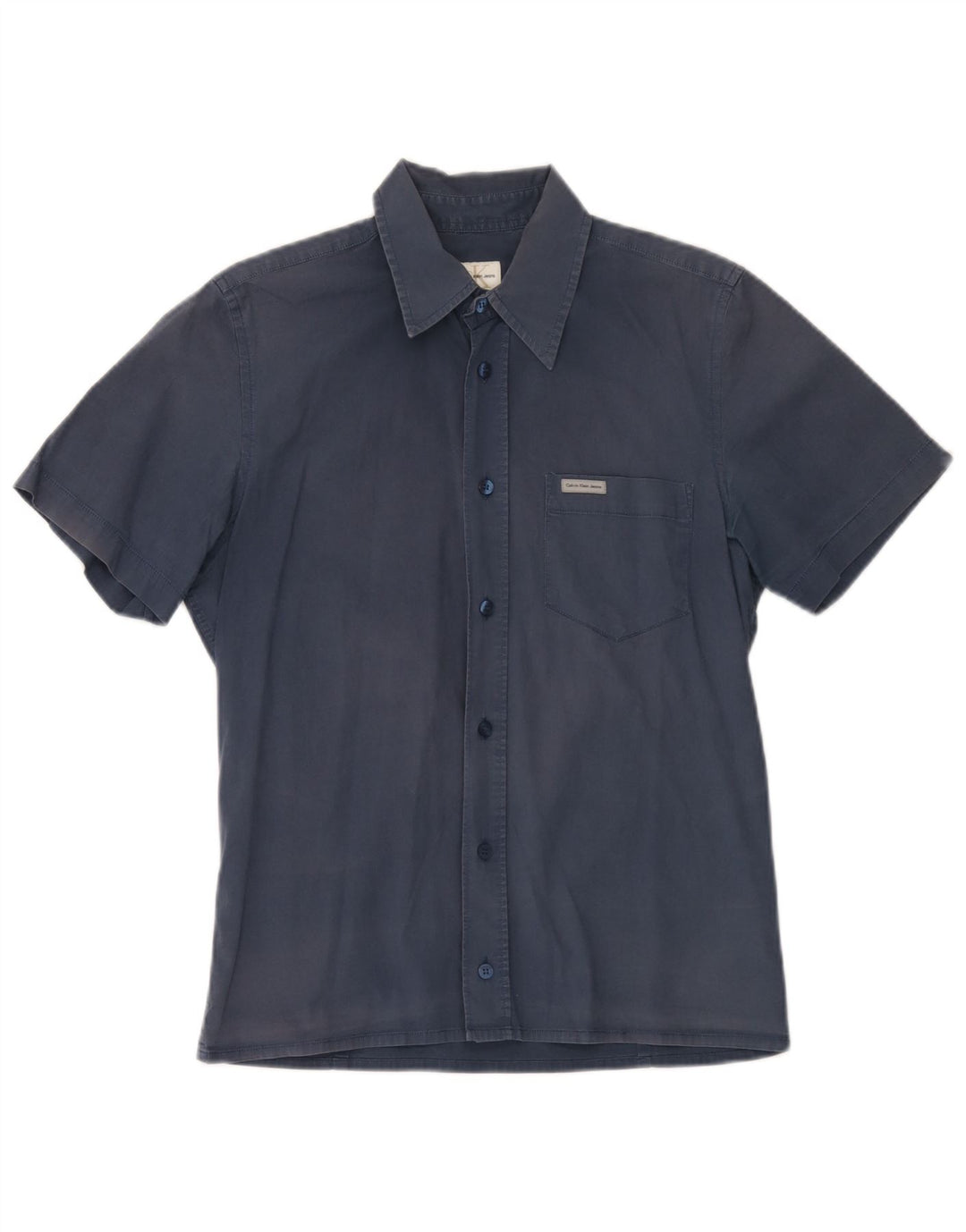 Calvin Klein Jeans Herren-Kurzarmhemd aus mittelblauer Baumwolle