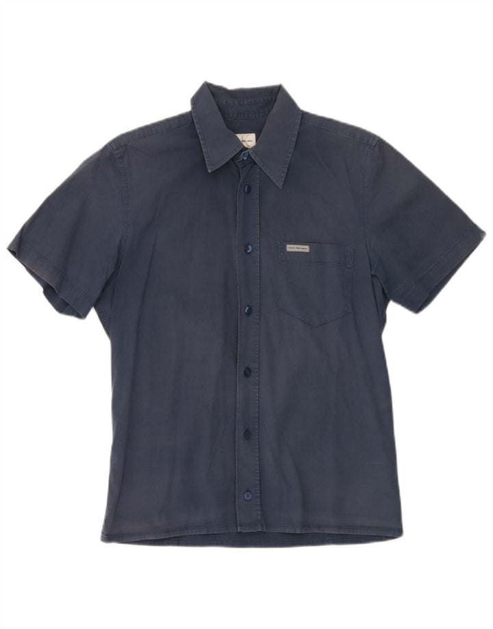 Calvin Klein Jeans Herren-Kurzarmhemd aus mittelblauer Baumwolle