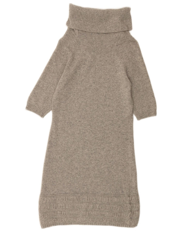 Benetton Damen-Pulloverkleid mit 3/4-Ärmeln und Rollkragen, Gr. 10, Größe S, Grau meliert