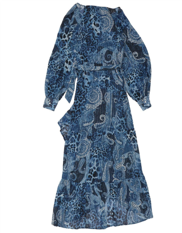 GUESS Damen Asymmetrisches Wickelkleid UK 10 Kleines blaues Paisley-Polyester