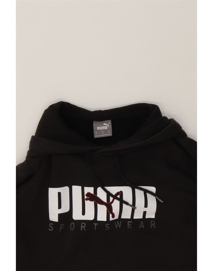 PUMA Mens Graphic Hoodie Jumper Small Black Cotton Vintage Puma and Second-Hand Puma from Messina Hembry 