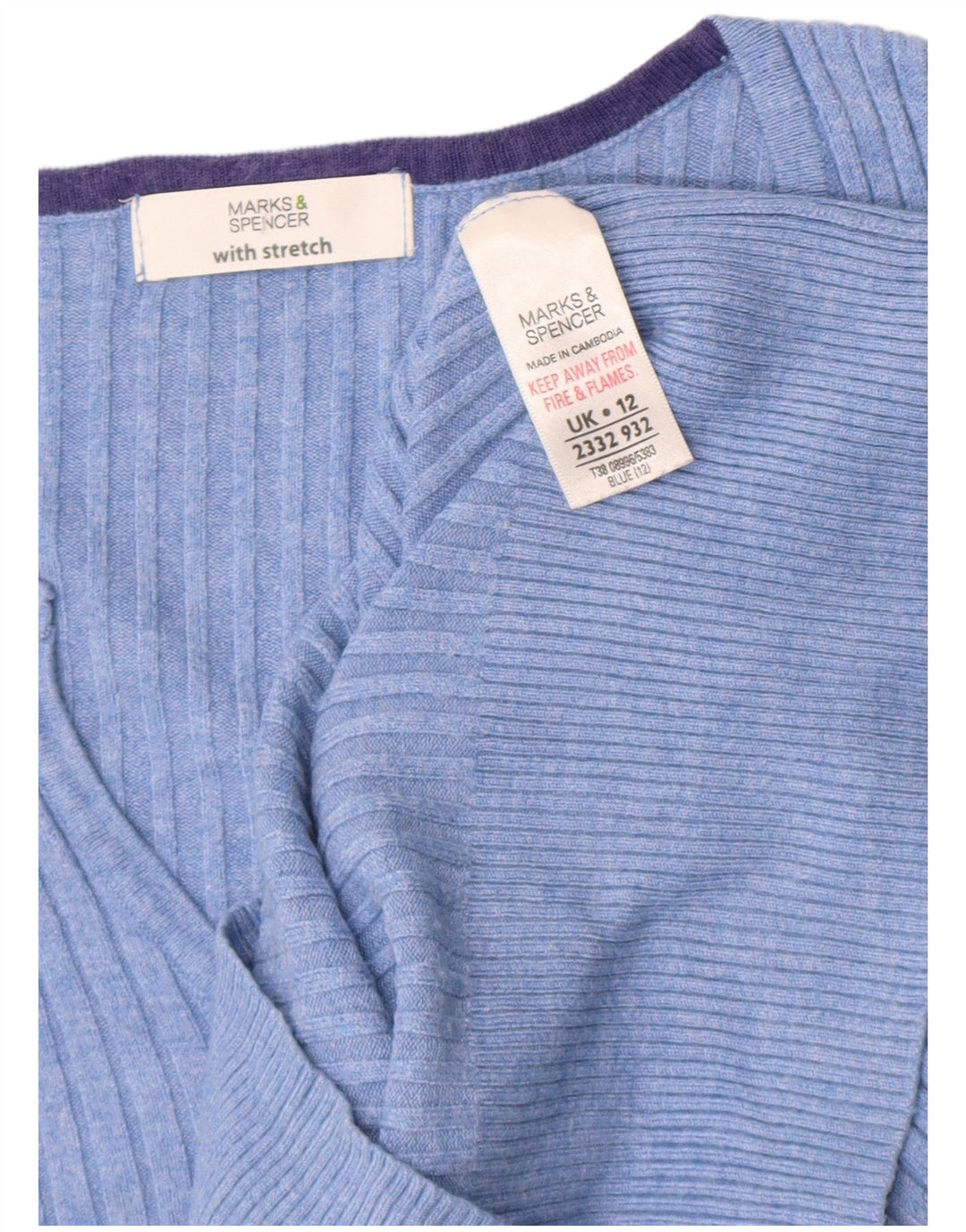 Marks & Spencer Damen-Pullover mit kurzen Ärmeln und V-Ausschnitt, Gr. 12, Mittelblau