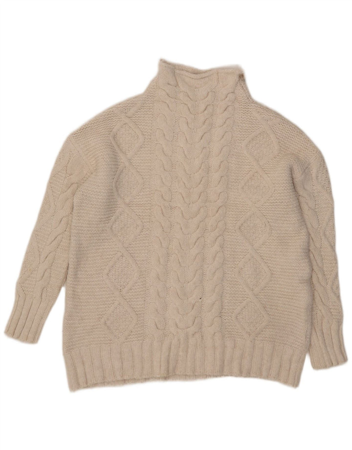 Übergroßer Pullover mit Rollkragen für Damen von Zara, Gr. 14, Mittelweiß, Acryl