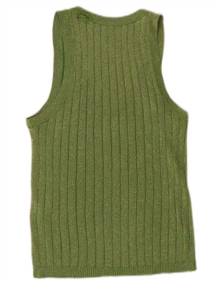 Zara Damen Weste Top UK 10 Small Grün gefleckte Viskose