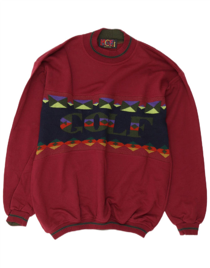 Vintage Herren Golf Pullover mit Rundhalsausschnitt, mittelgroß, Burgunderrot, Farbblock