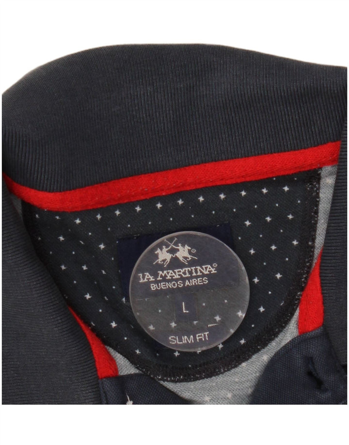 La Martina Herren-Poloshirt mit abstraktem Muster, schmale Passform, Größe L, Marineblau