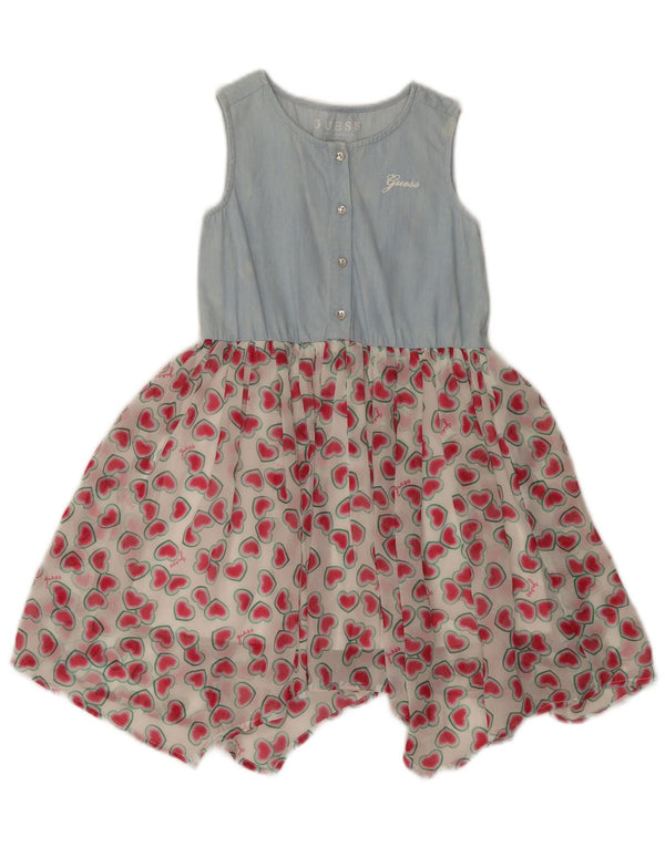 Guess Ärmelloses asymmetrisches Kleid für Mädchen mit abstraktem Muster, 4–5 Jahre, Blau