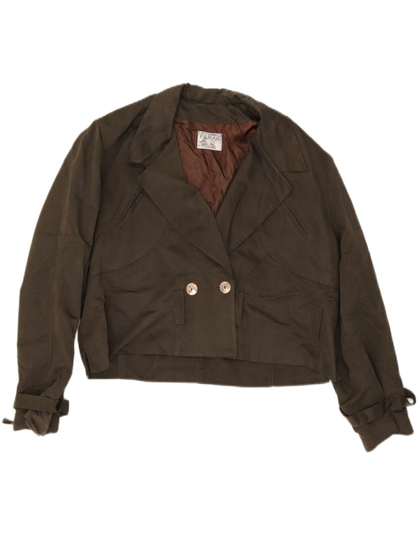 Vintage Damen Crop Zweireiher Jacke UK 18 XL Khaki Viskose