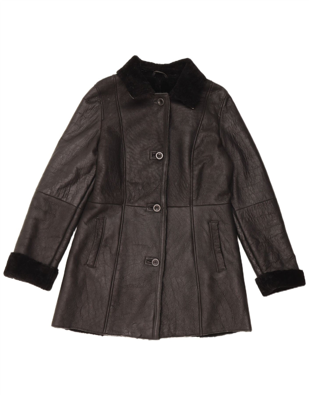 Vintage Damen Lammfellmantel EU 40 Mittelschwarzes Leder