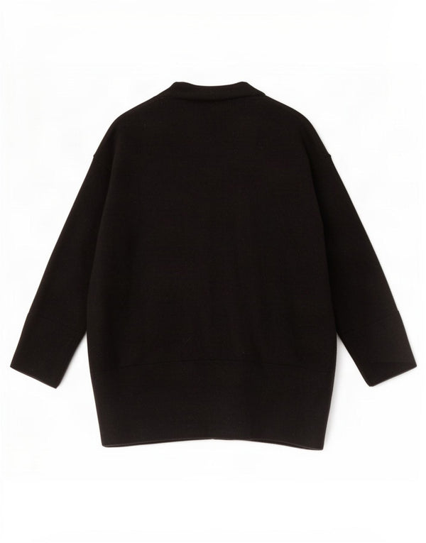 Massimo Dutti Damen-Strickjacke mit 3/4-Ärmeln, UK-Gr. 16, große schwarze Wolle