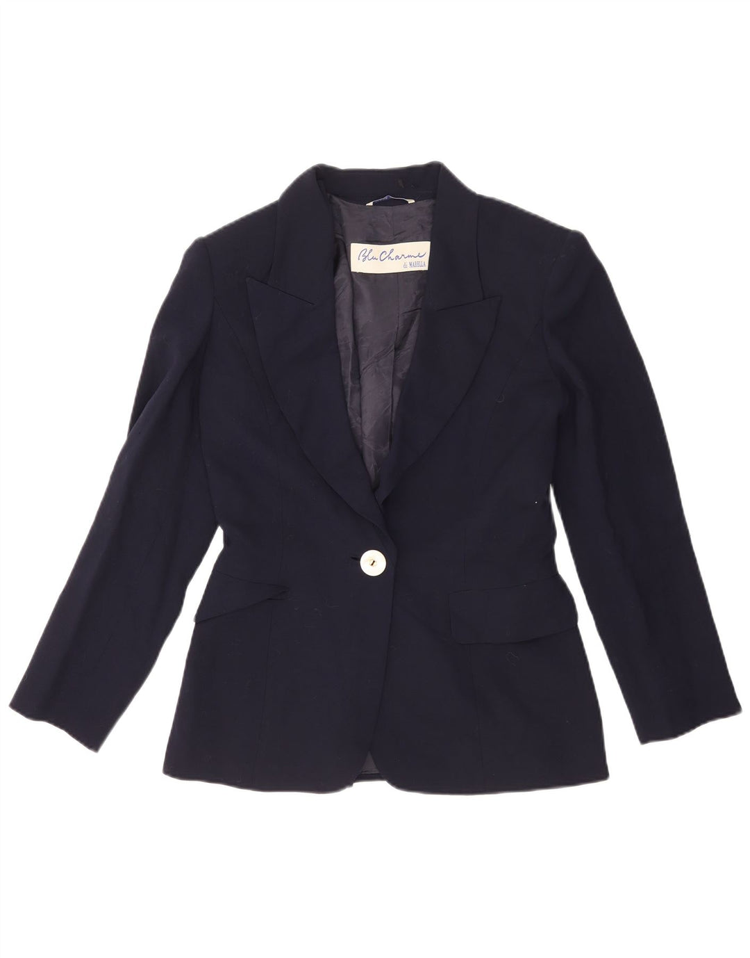 Marella Damen-Blazer mit 1 Knopf, UK 10, Größe S, marineblaue Schurwolle