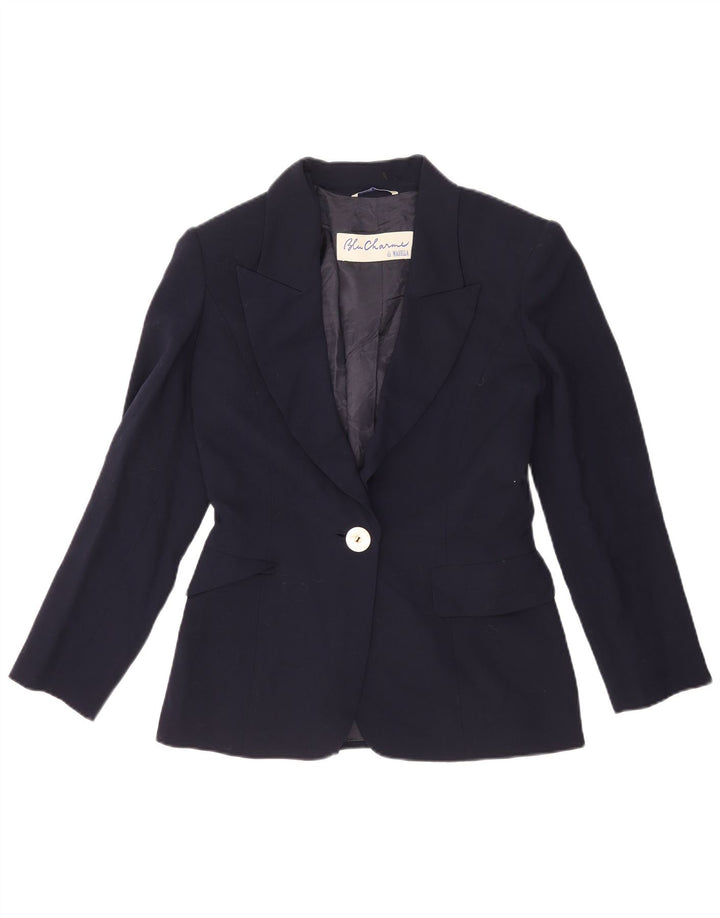 Marella Damen-Blazer mit 1 Knopf, UK 10, Größe S, marineblaue Schurwolle