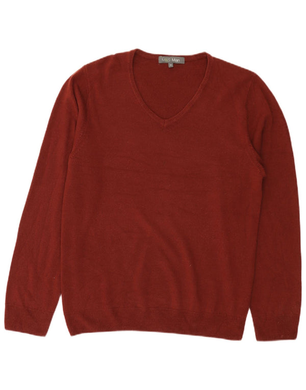 Marks & Spencer Herren-Pullover mit V-Ausschnitt, mittleres Burgunderrot, Acryl