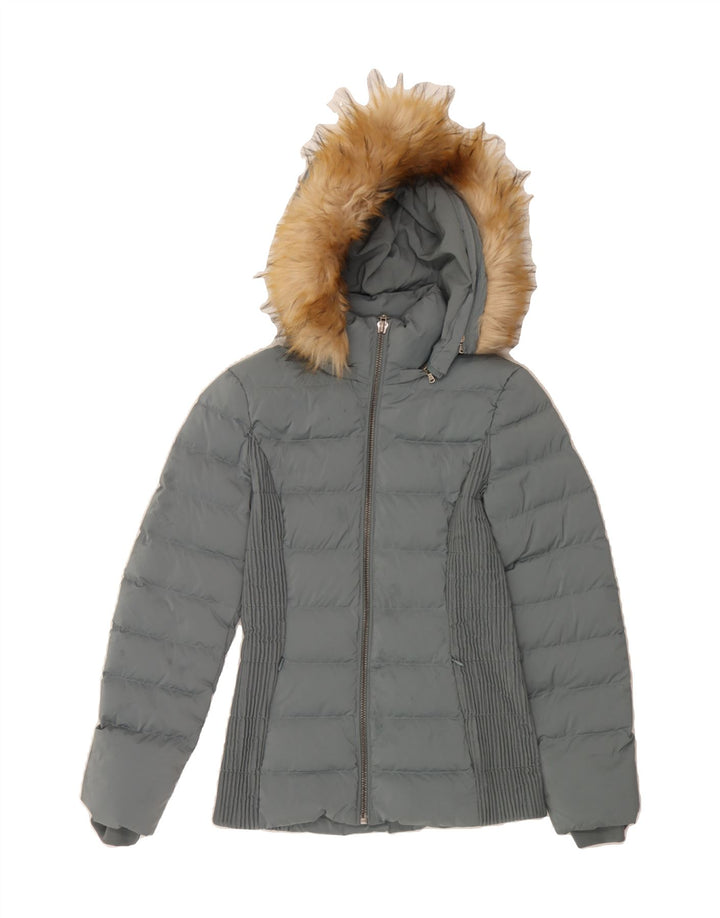 GUESS Womens Hooded Padded Jacket UK 10 Small Grey Polyester Vintage Guess and Second-Hand Guess from Messina Hembry 