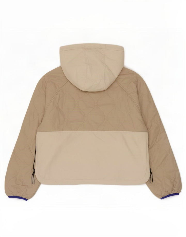 Zara Damen Steppjacke mit Kapuze UK 16 Large Beige Colourblock Polyester
