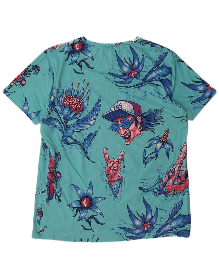 Cropp Herren-T-Shirt mit normaler Passform und Grafik, 2XL, Türkis