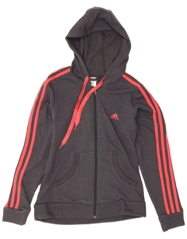 Adidas Damen Zip Hoodie Pullover UK 12 Mittelgraue Baumwolle