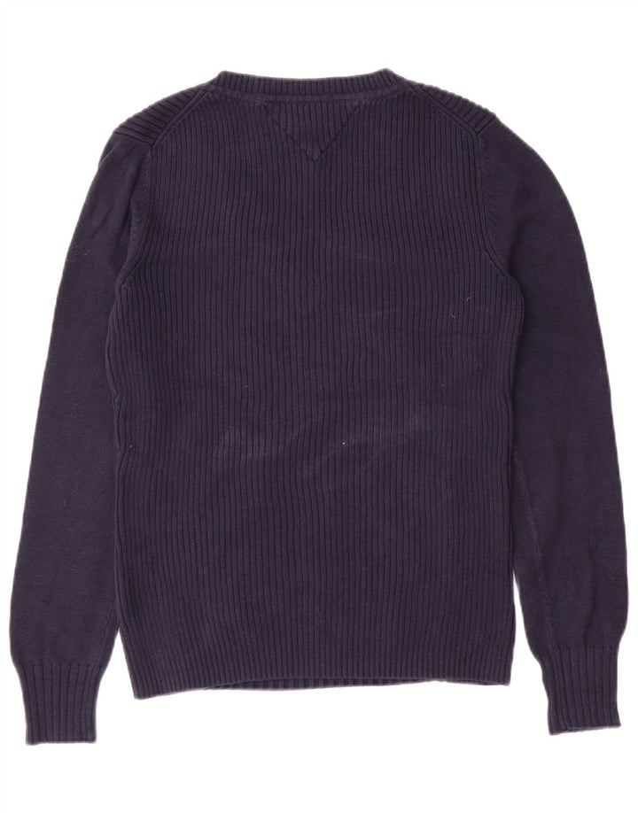 Tommy Hilfiger Damen-Pullover mit V-Ausschnitt, UK 12, mittelmarineblaue Baumwolle