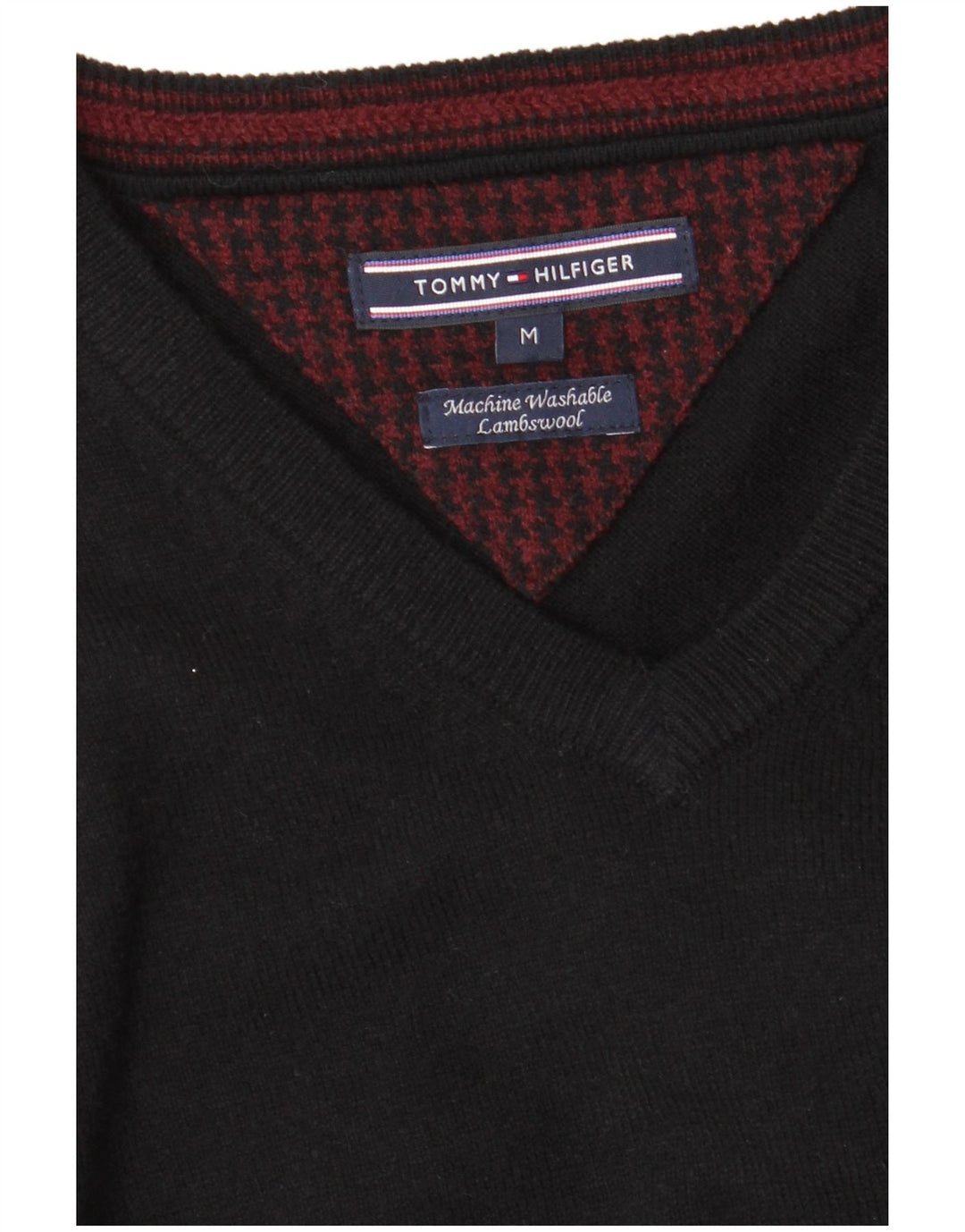 TOMMY HILFIGER Herren-Pullover mit V-Ausschnitt, mittelschwarze Lammwolle