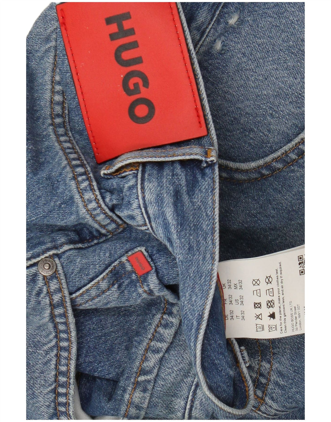 HUGO BOSS Herren Distressed Straight Jeans W34 L27 Blaue Baumwolle