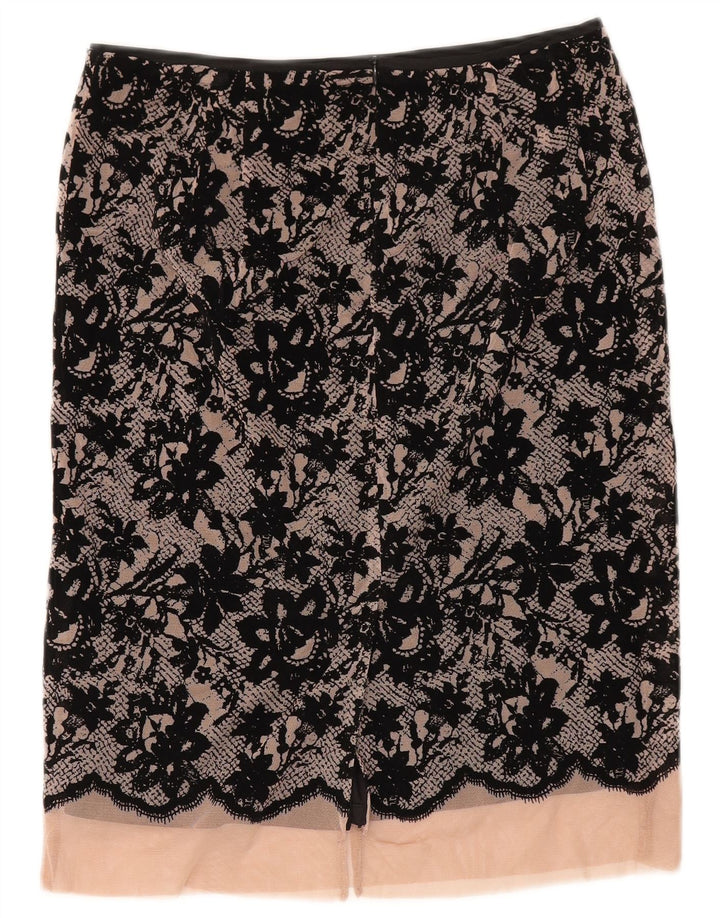 Zara Damen Midirock XS W30 Schwarz geblümtes Polyester