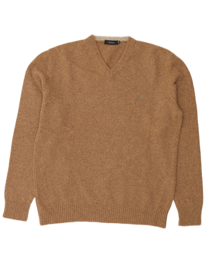 Seventy Herren-Pullover mit V-Ausschnitt, 2XL, braune Merinowolle