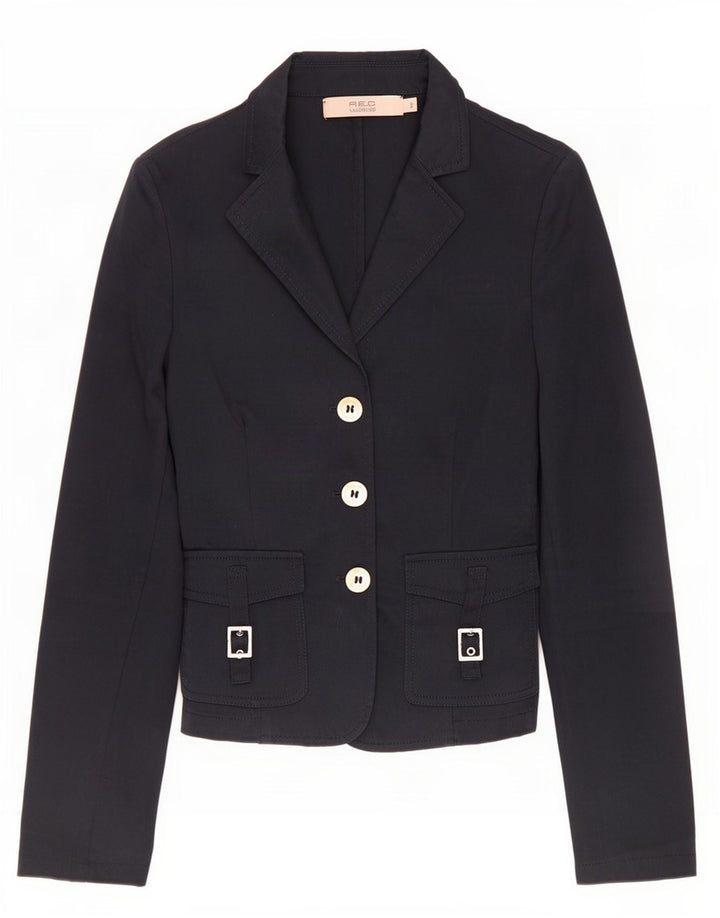 Red Valentino Damen-Blazerjacke mit 3 Knöpfen, IT 42, mittelmarineblaue Baumwolle