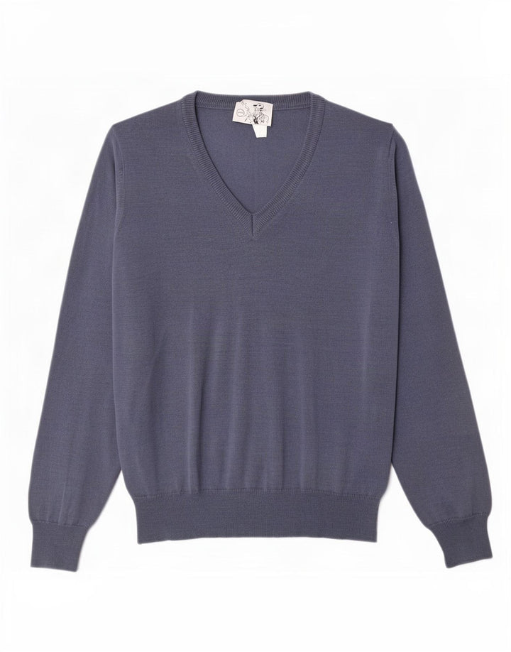 Vintage Herren V-Ausschnitt Pullover Pullover Mittelblaue Merinowolle