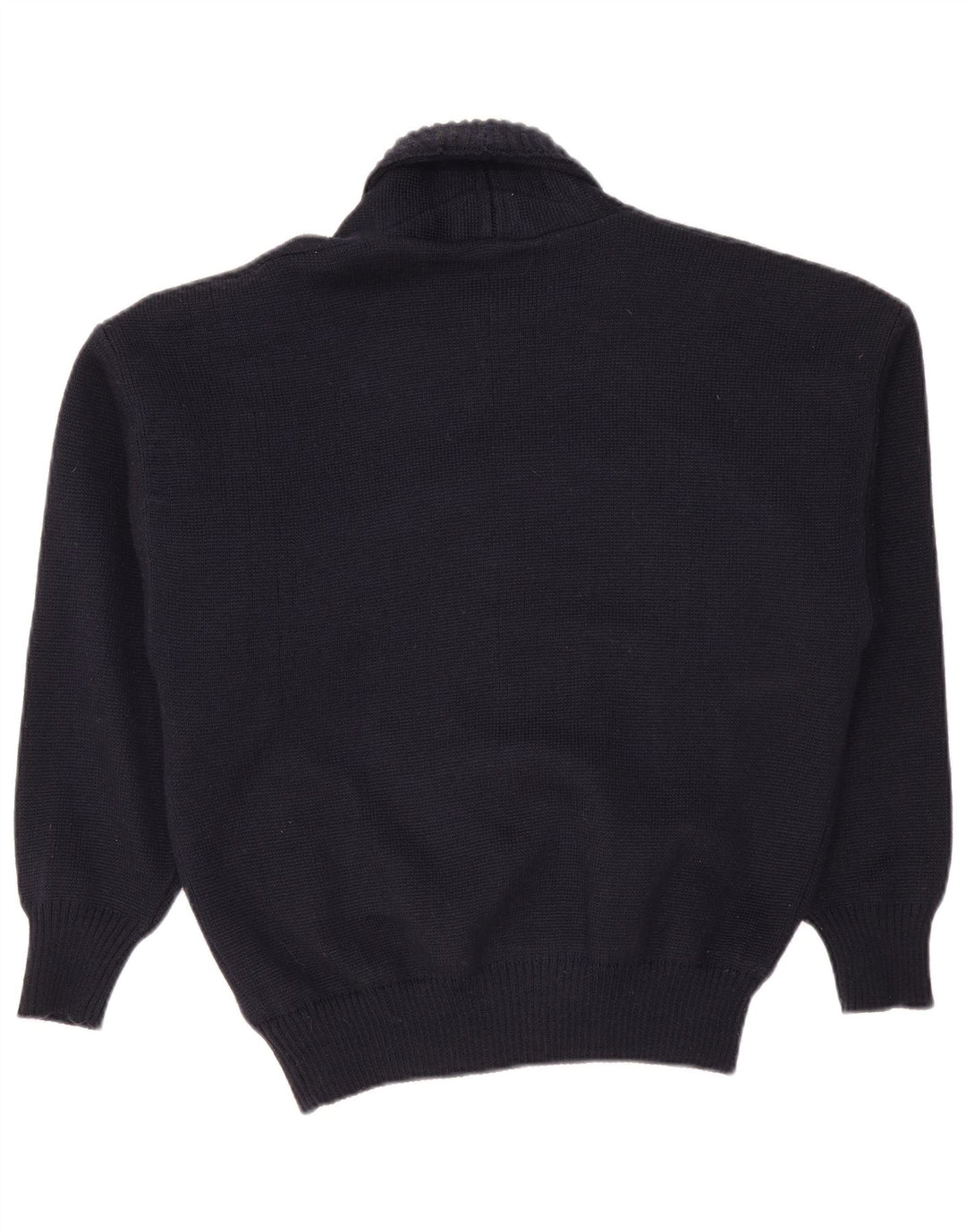 VINTAGE Herren-Cardigan-Pullover IT 50 Mittelmarineblaue Wolle